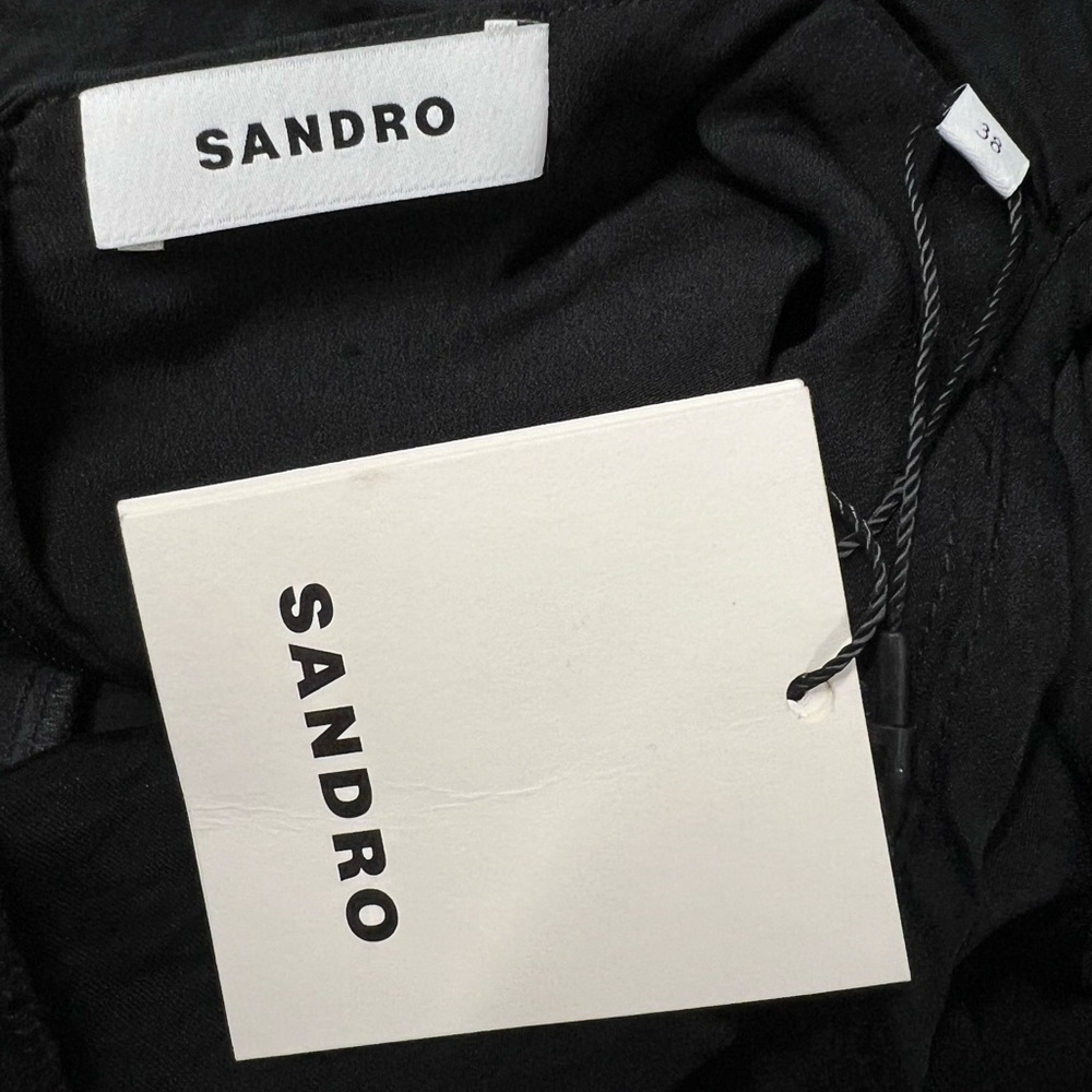 NWT SANDRO Falbala Rhinestone Embellished Cutout Midi Dress Black 6 - Picture 14 of 16